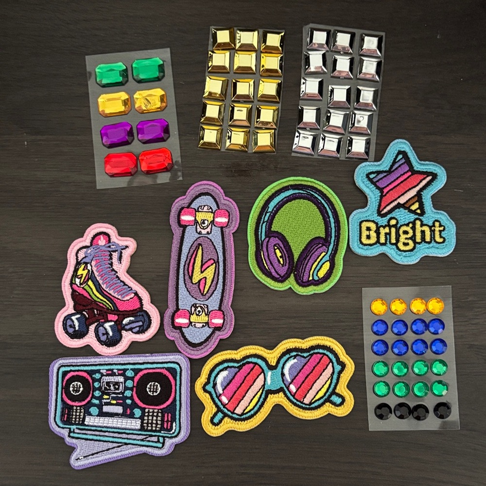 Colorful Embroidered Patches and Gem Set